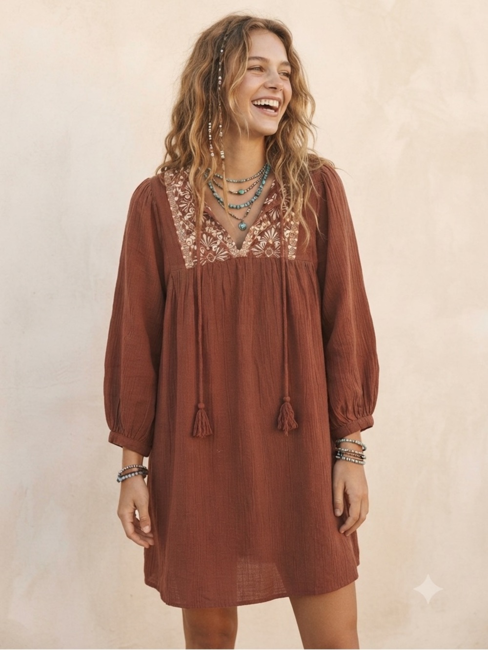 NWOT Zara Linen Blend Embroidered Tassel Dress Size XS